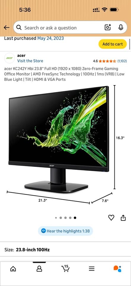 Acer 23.8" Full HD Gaming Office Monitor | AMD FreeSync - photo 2