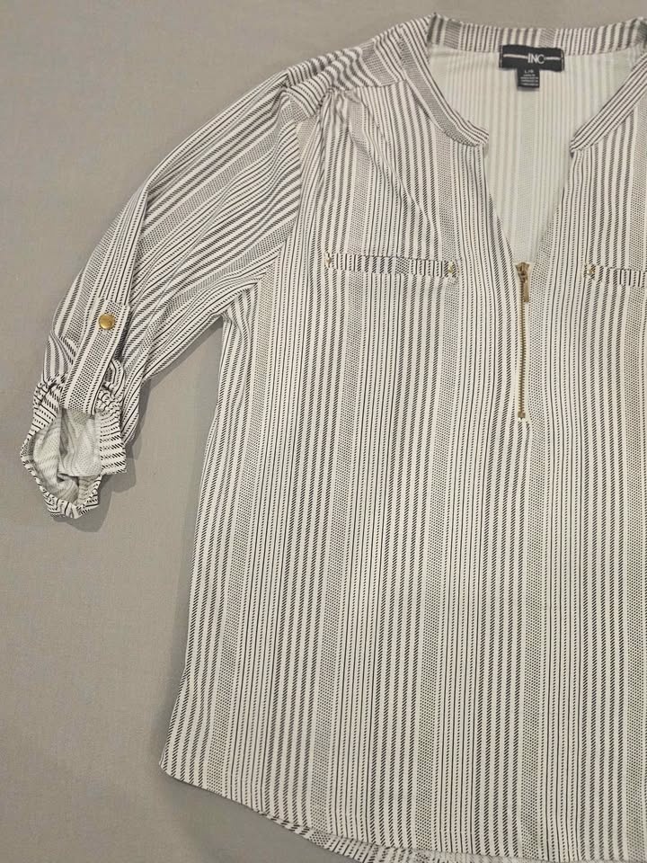 INC International Concepts Striped Zipper Roll-Tab Sleeve Blouse - photo 3