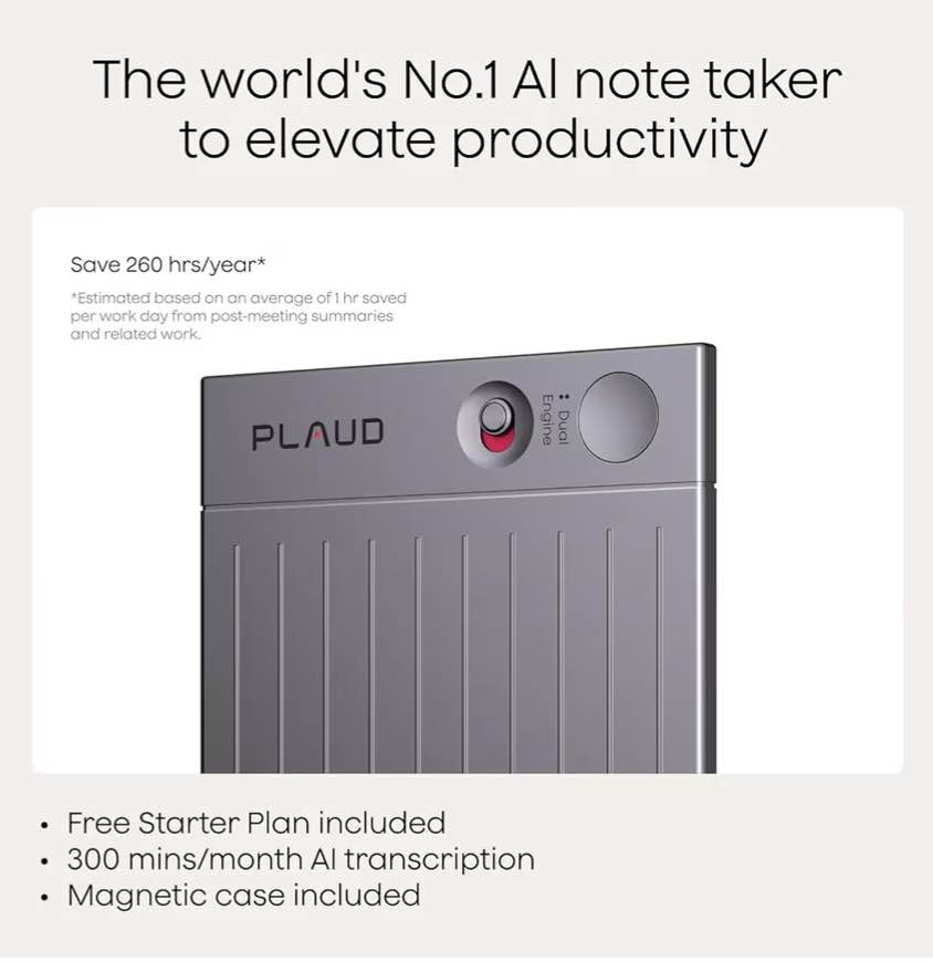 Plaud Note AI Voice Recorder (64GB) - Transcribe & Summarize - photo 2