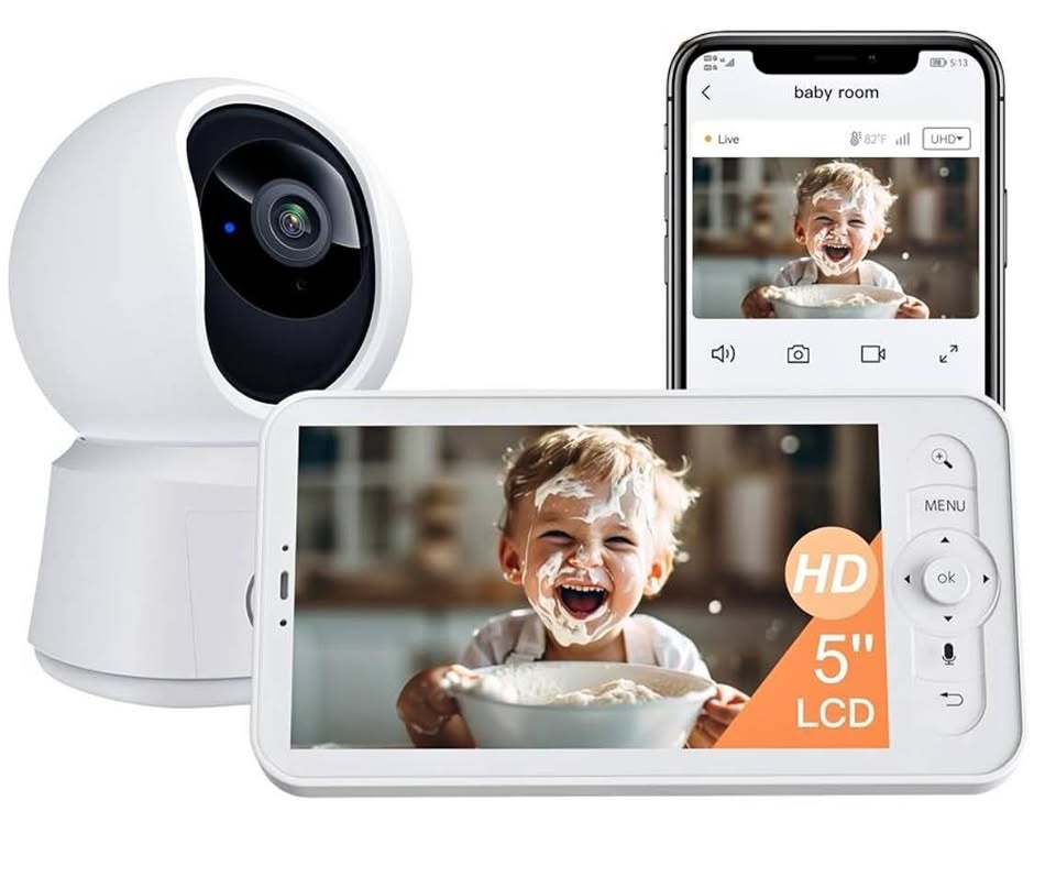 Smart WiFi Baby Monitor w/ 5" Display, 360° Cam, Night Vision