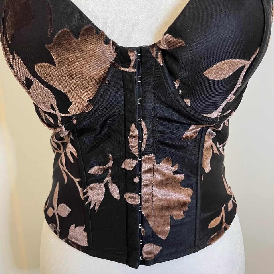 Forever 21 Black/Mauve Floral Bustier Top - Size M - photo 2