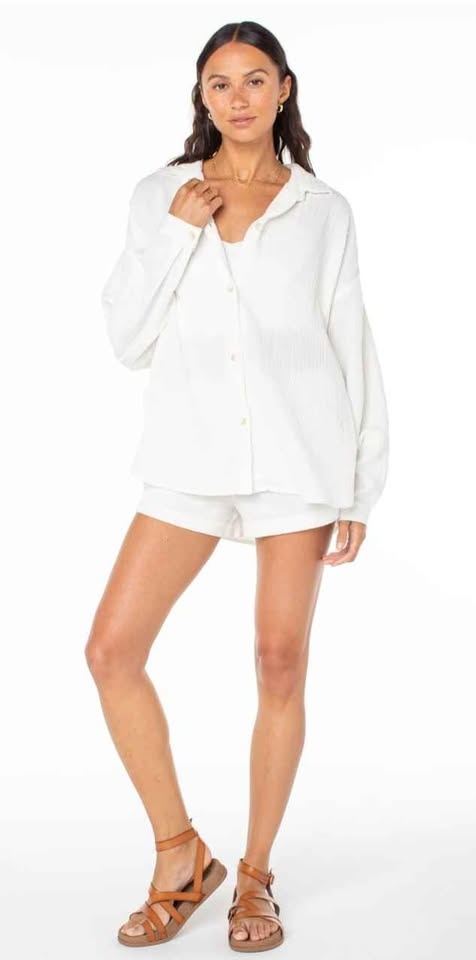 Roxy White Gauze Button Up Shirt - Lightweight