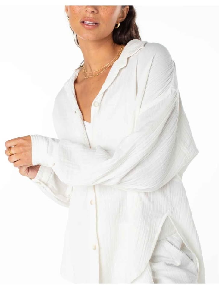 Roxy White Gauze Button Up Shirt - Lightweight - photo 2