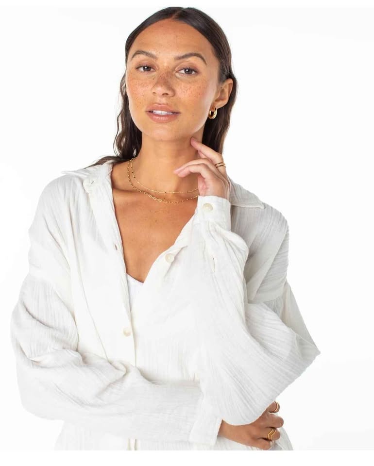 Roxy White Gauze Button Up Shirt - Lightweight - photo 3
