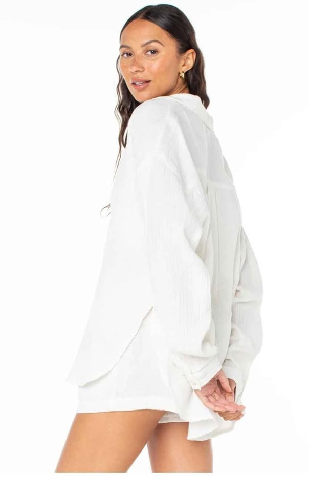 Roxy White Gauze Button Up Shirt - Lightweight - photo 4