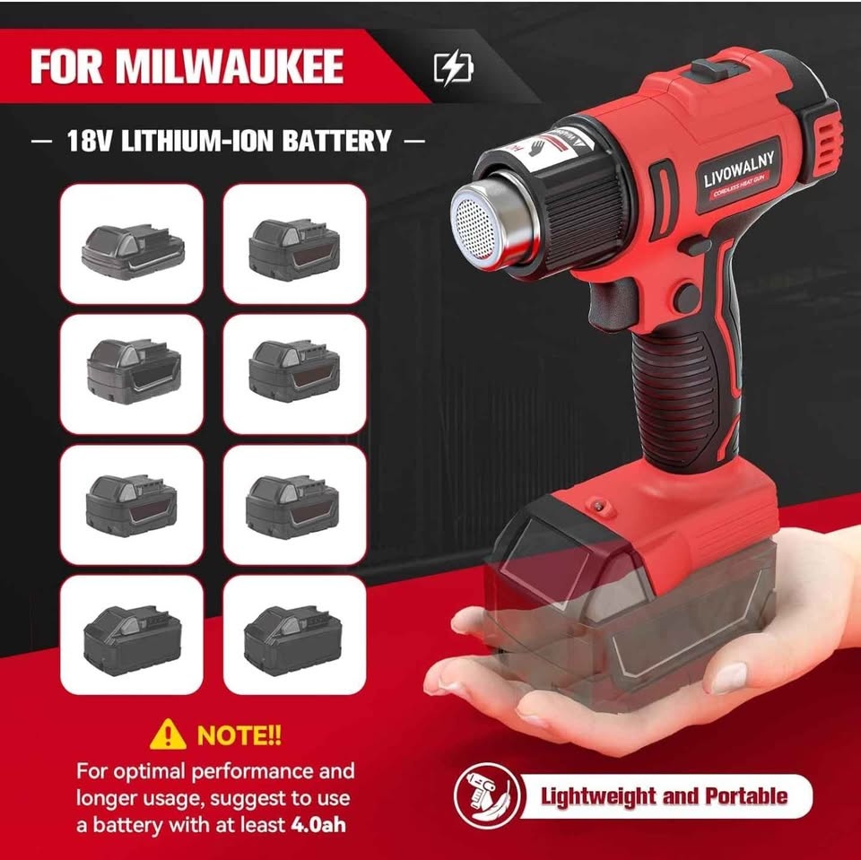 LIVOWALNY Cordless Heat Gun + Nozzles (Milwaukee 18V compatible) - photo 4