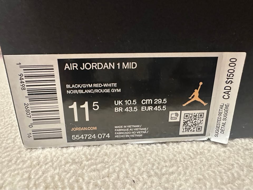 Air Jordan 1 Mid Black Red US 11.5 - photo 2