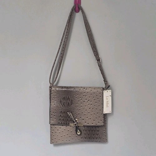 Le Miel Vegan Leather Crossbody Bag Ostrich And Crocodile Emboss