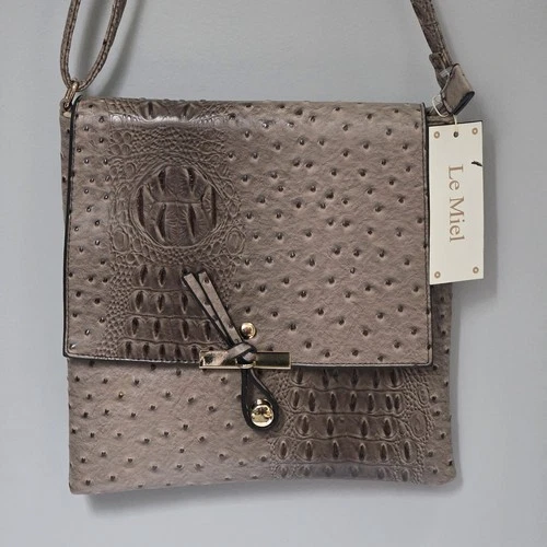 Le Miel Vegan Leather Crossbody Bag Ostrich And Crocodile Emboss - photo 2