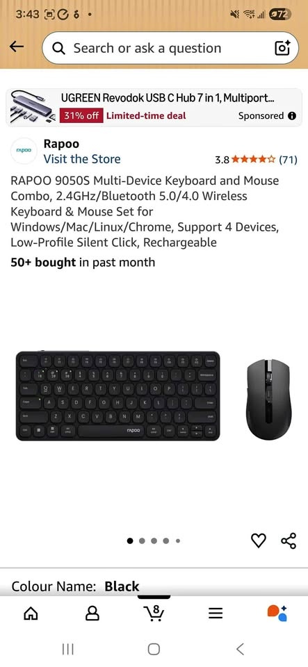 RAPOO 9050S Multi-Device Wireless Keyboard Mouse Combo