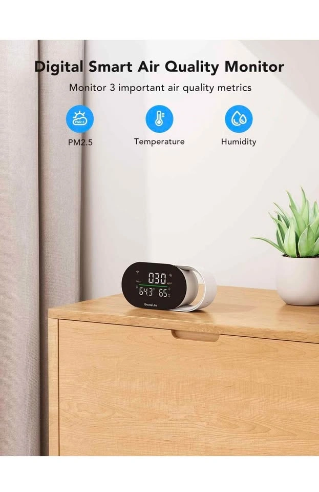 GoveeLife Smart Air Quality Monitor PM2.5 Temp Humidity Clock - photo 2