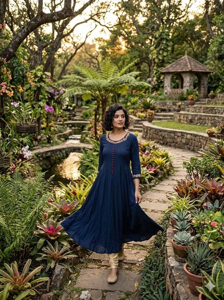 Navy blue Anarkali kurti - Size L - photo 2