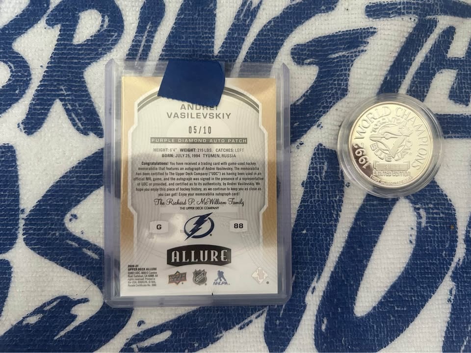 Andrei Vasilevskiy 2020-21 Allure Purple Diamond Patch Auto 5/10 - photo 2
