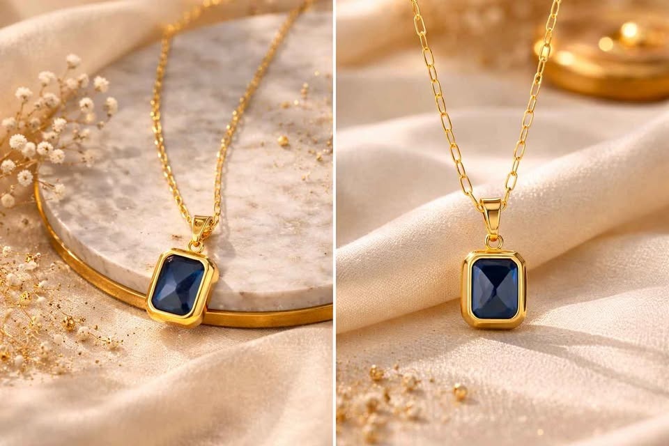 18k Gold Plated Dark Blue Cristal Necklace
