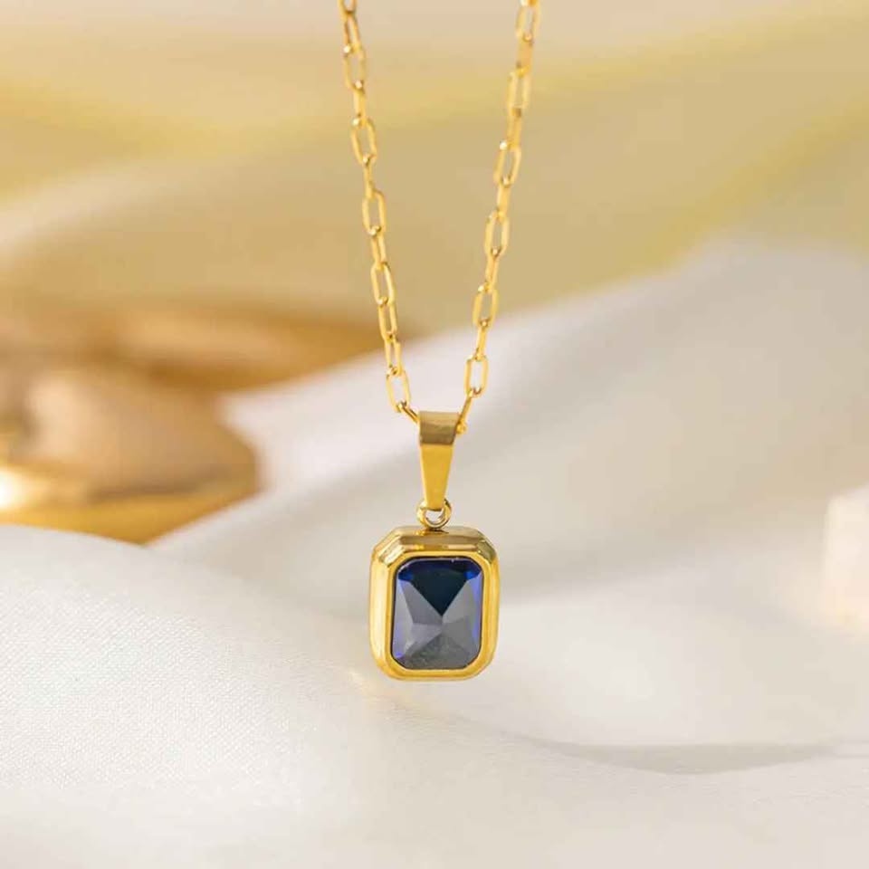 18k Gold Plated Dark Blue Cristal Necklace - photo 2