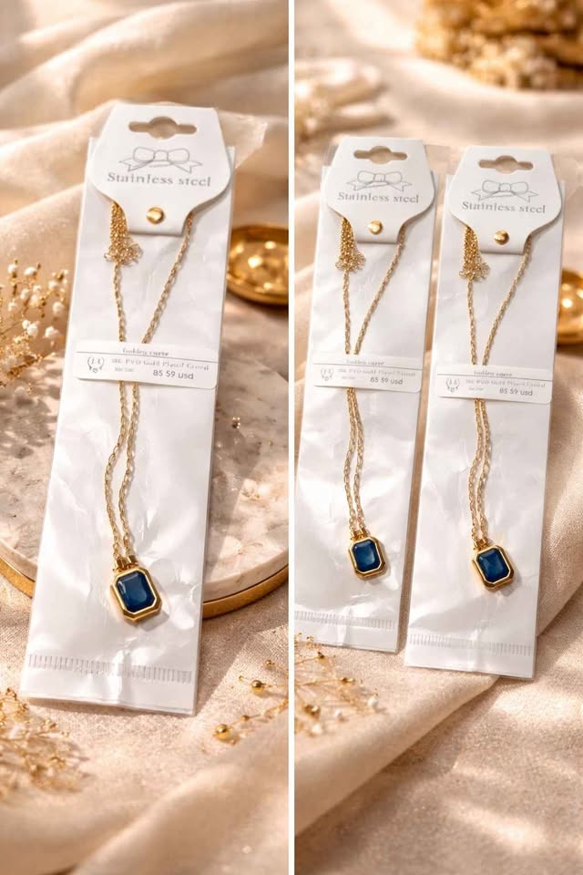 18k Gold Plated Dark Blue Cristal Necklace - photo 3