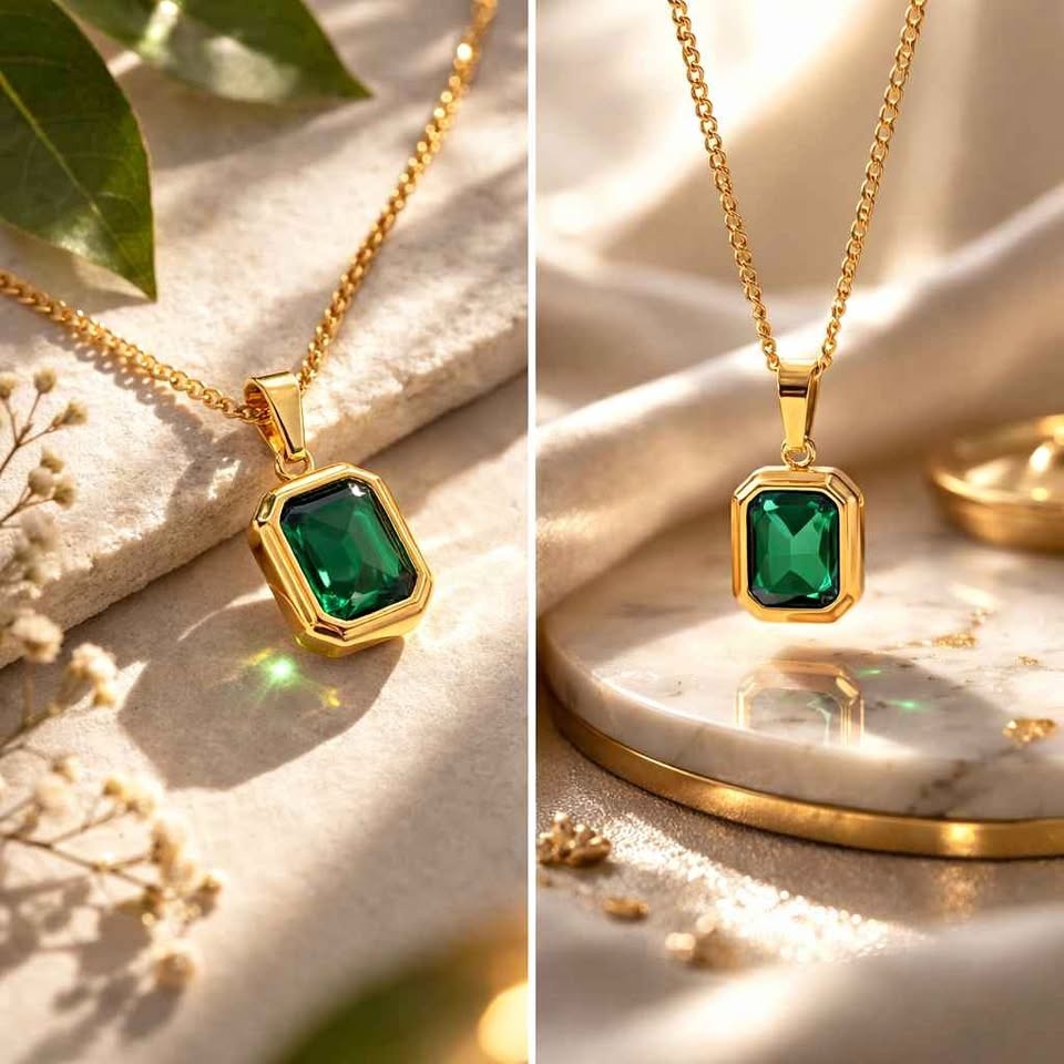 18k Gold Plated Green Cristal Necklace