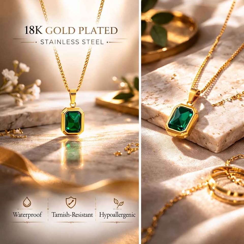 18k Gold Plated Green Cristal Necklace - photo 2