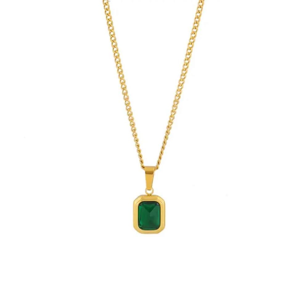 18k Gold Plated Green Cristal Necklace - photo 3