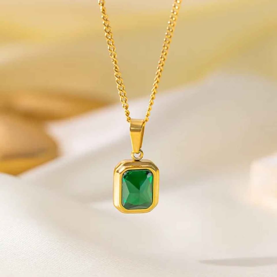 18k Gold Plated Green Cristal Necklace - photo 4