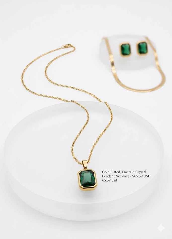 18k Gold Plated Green Cristal Necklace - photo 5