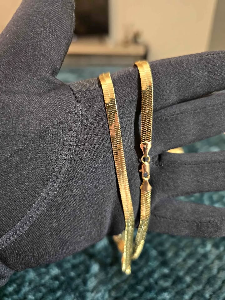 14k Stamped Herringbone Chain Necklace, Gold Plated, Waterproof