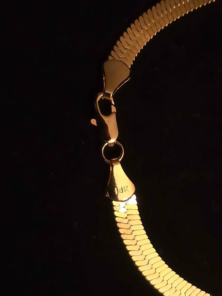 14k Stamped Herringbone Chain Necklace, Gold Plated, Waterproof - photo 4