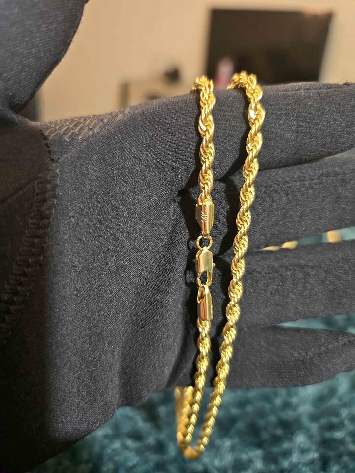 14k Gold plated 24" Rope Chain necklace stamped 14k gold