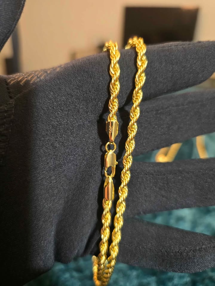 14k Gold plated 24" Rope Chain necklace stamped 14k gold - photo 2