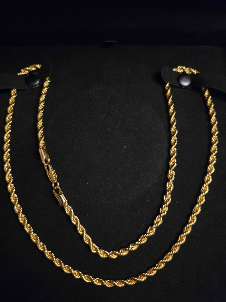 14k Gold plated 24" Rope Chain necklace stamped 14k gold - photo 5