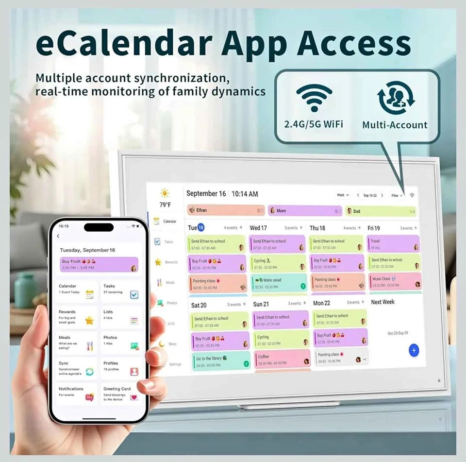 Smart Digital Family Calendar Planner WiFi Wall Mount. 15.6"