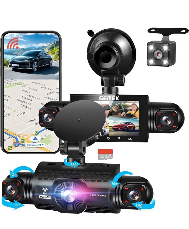 GEMEK Quad Dash Cam 4-Channel Car Camera System