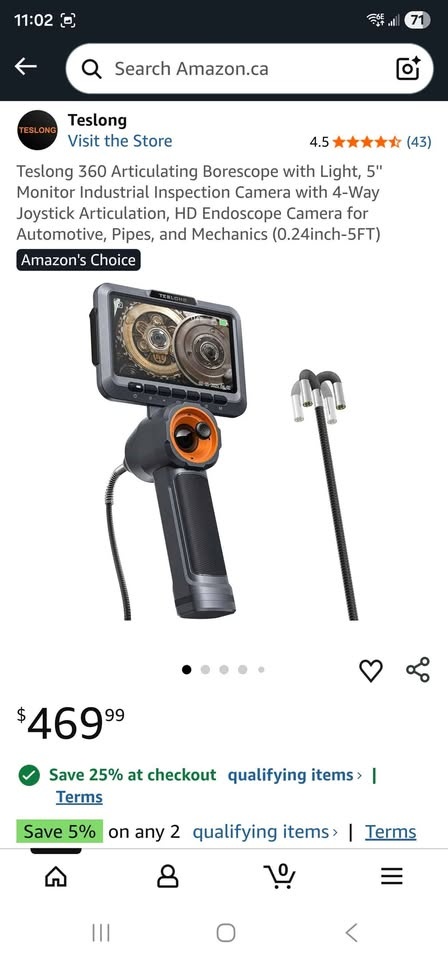 Teslongl Lens Articulating Borescope w/ 5'' Monitor - photo 5