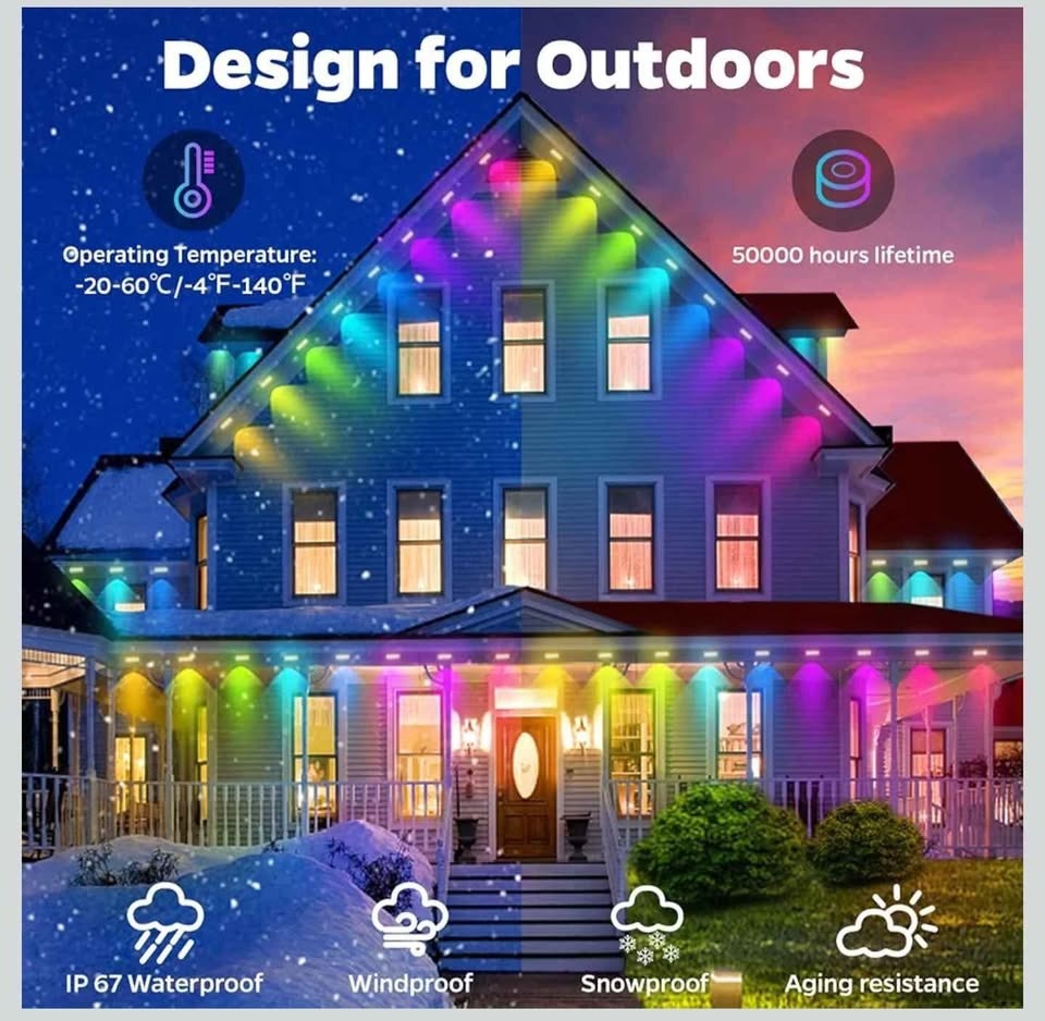 Permanent Outdoor Lights, 100ft, 72 LED Eaves Lights, Smart RGB - photo 2