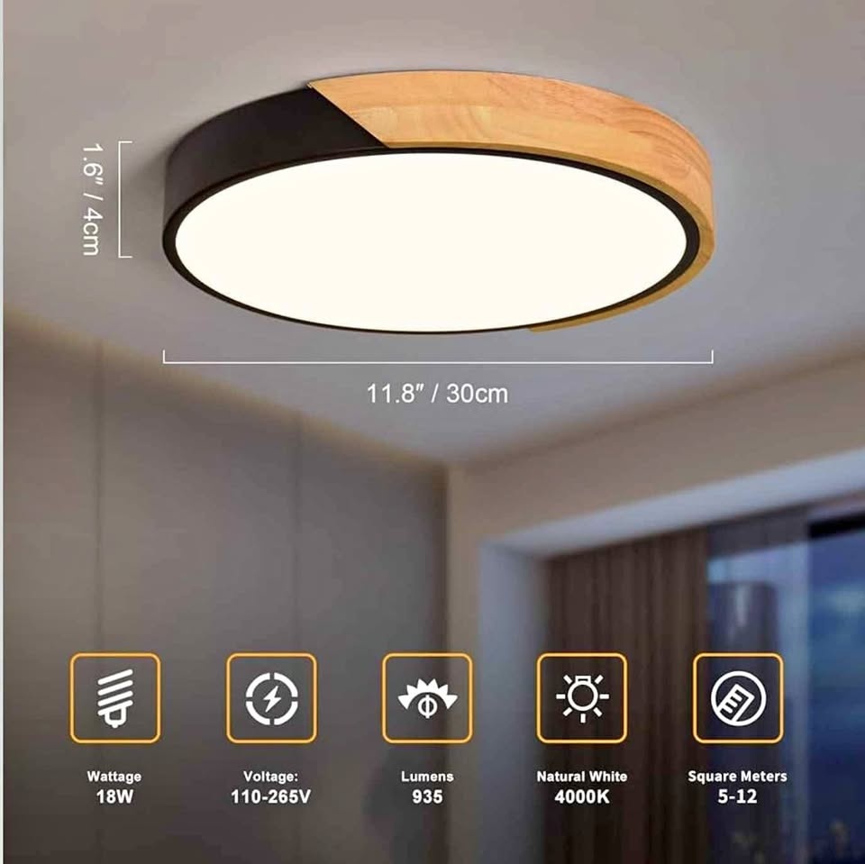 Vikaey Modern LED Ceiling Light, Minimalist Wood Style
