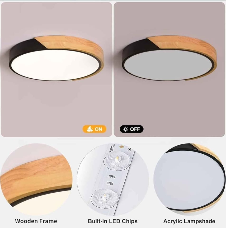 Vikaey Modern LED Ceiling Light, Minimalist Wood Style - photo 4