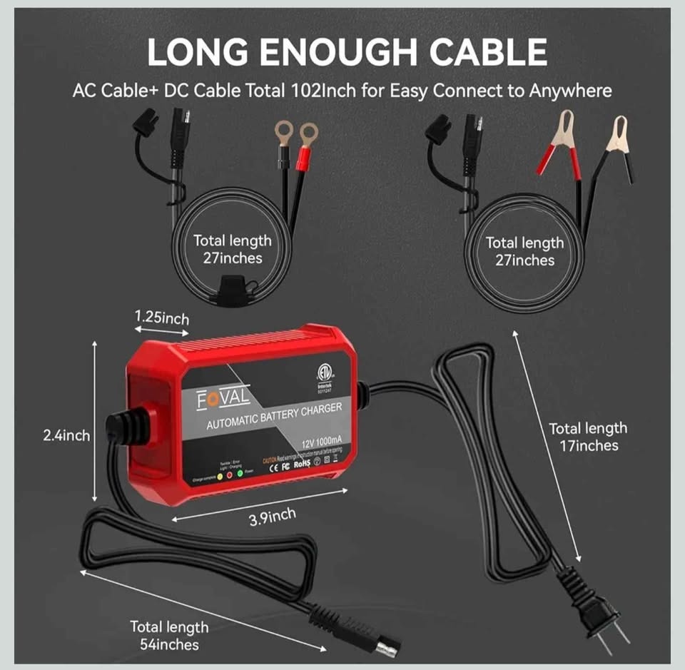Foval Automatic Trickle Battery Charger 12V 1000mA - photo 3