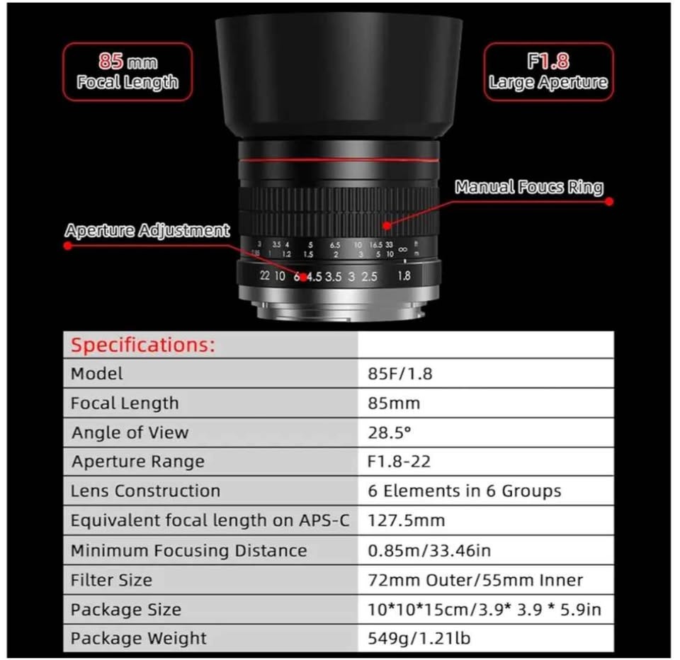 Lighdow 85mm f/1.8 Portrait Lens for Canon EOS - Open Box - photo 4