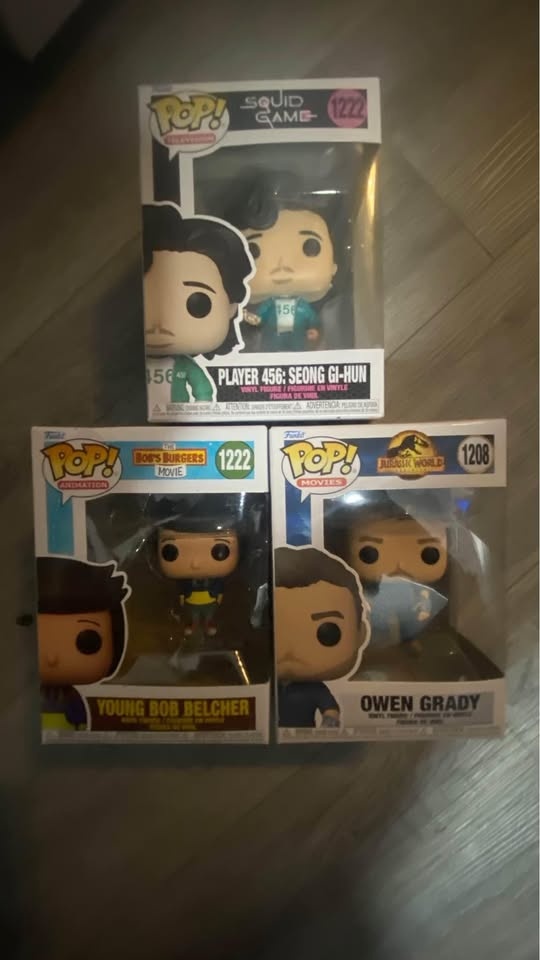 Funko Pops: Seong Gi-Hun, Bob Belcher, Owen Grady