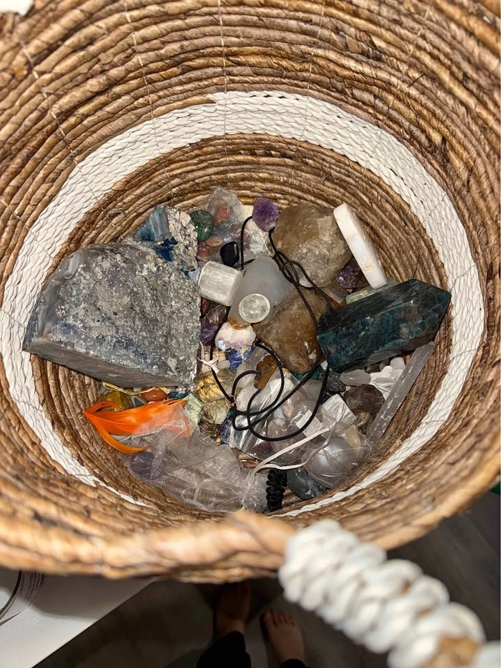 Miscellaneous Basket of Crystals and Gemstones