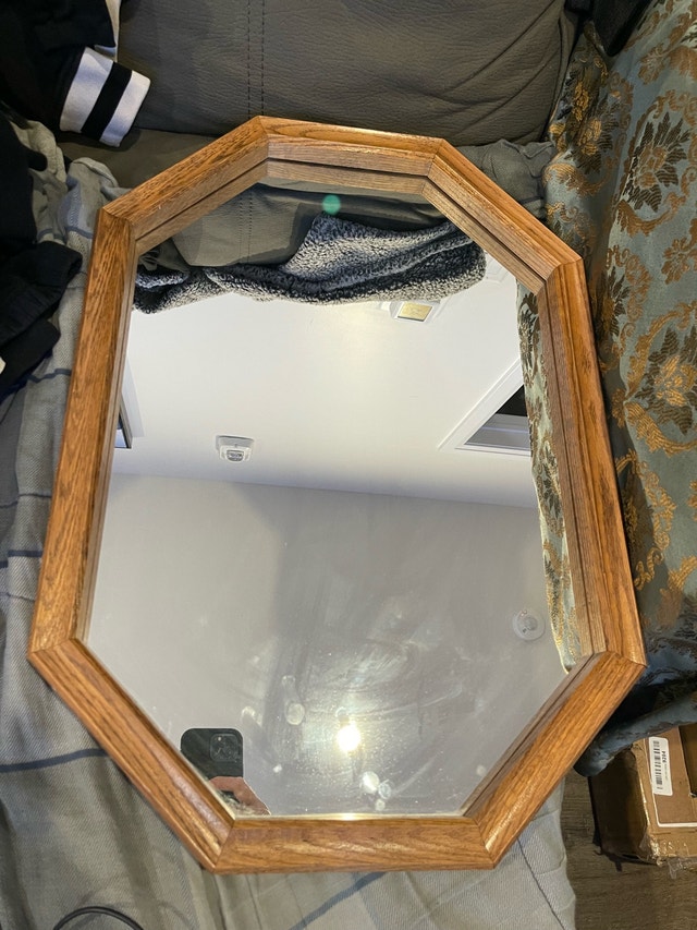 Octagonal Wall Mirror with Wooden Frame