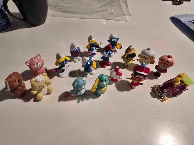 Vintage Toy Figurines Lot - Smurfs, Care Bears, Strawberry Short