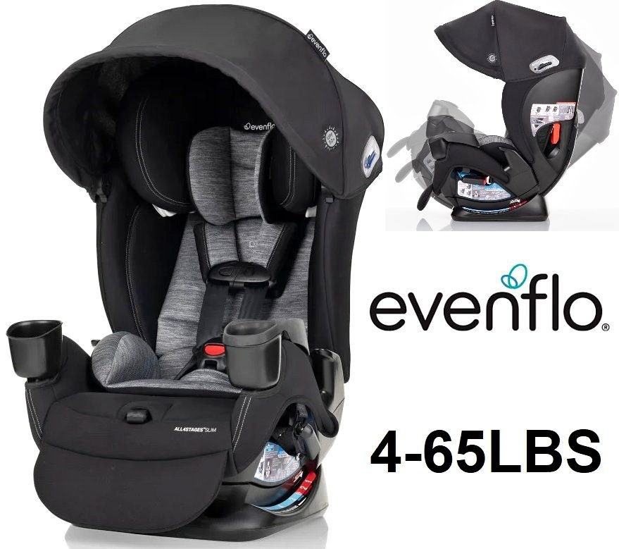 Evenflo All4Stages Slim Convertible Car Seat w/ Canopy - Black