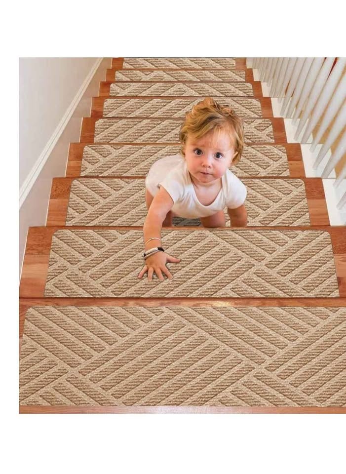 New Beige Adhesive Stair Treads - Herringbone Pattern - photo 3