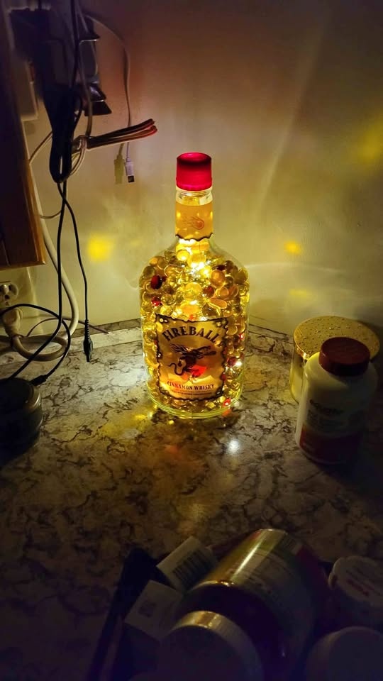 Lighted Fireball Handle Filled Colored Glass Gems