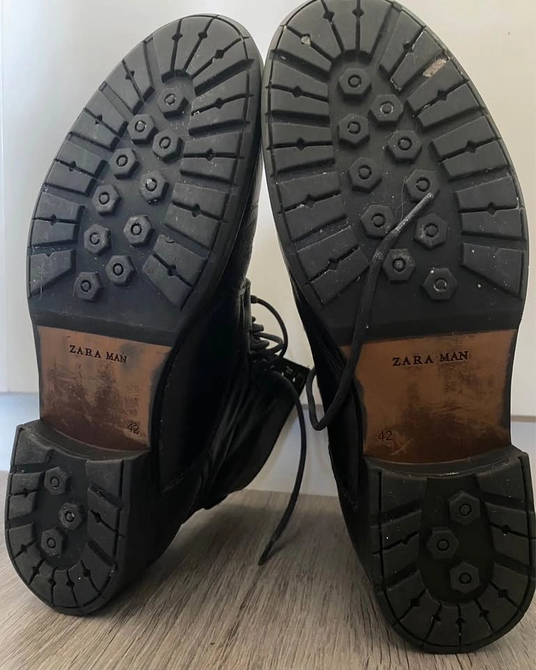 Men ZARA Black Leather Ankle Boots Size 9 - photo 3
