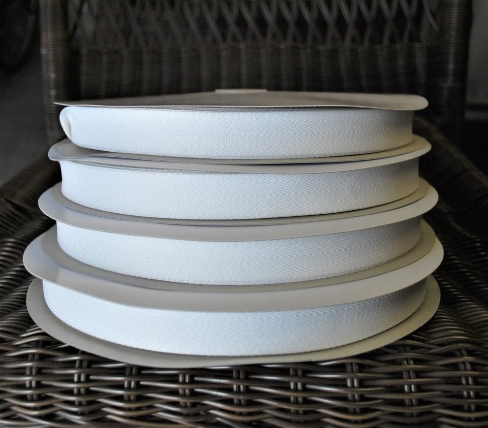 Spool of White Twill Fabric Ribbons- $10 Each Roll