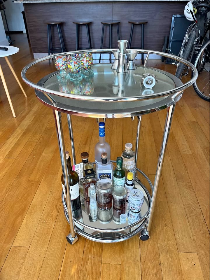 Chrome Mirrored Rolling Bar Cart