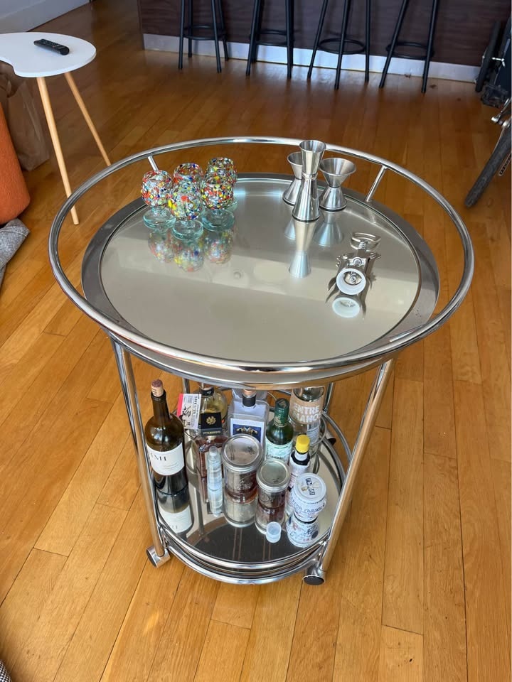 Chrome Mirrored Rolling Bar Cart - photo 2