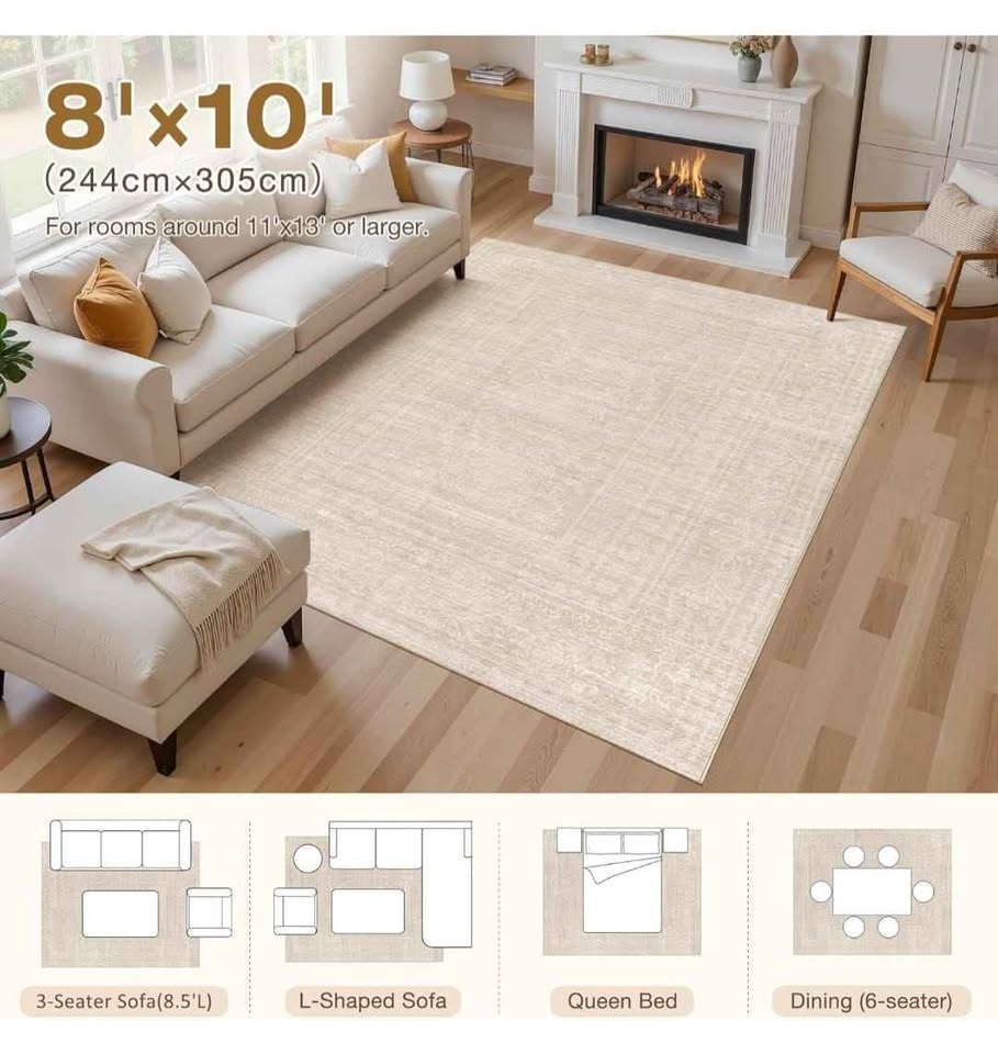 8x10 Area Rug - Washable Vintage Beige - photo 4